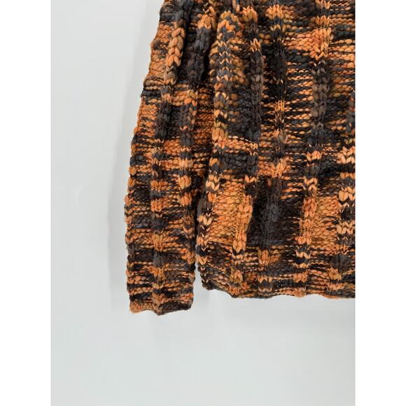 Handmade Sweater Womens Small Orange Black Chunky Knit Pullover Mock Neckline - Picture 13 of 16